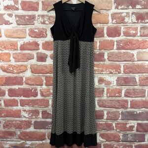 R&M Richards Dress Women's 8 Black Floral Abstract Floral Empire Tie Waist Midi